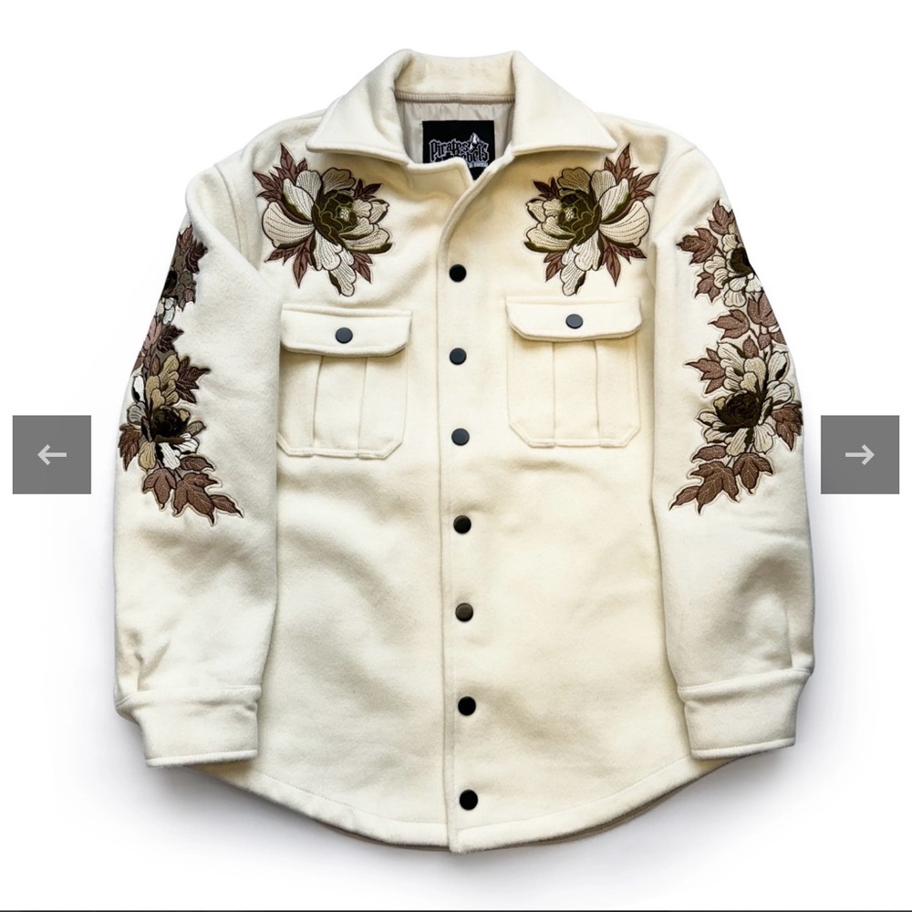 Cream Embroidered Floral Bomber Jacket